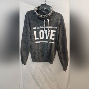 On Fire Charcoal Gray 'LOVE' Cowl Neck Sweater